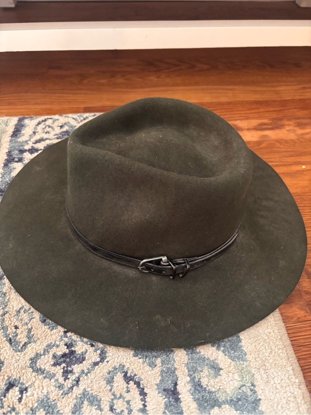 Olive Green Felt Fedora Hat with Leather Band